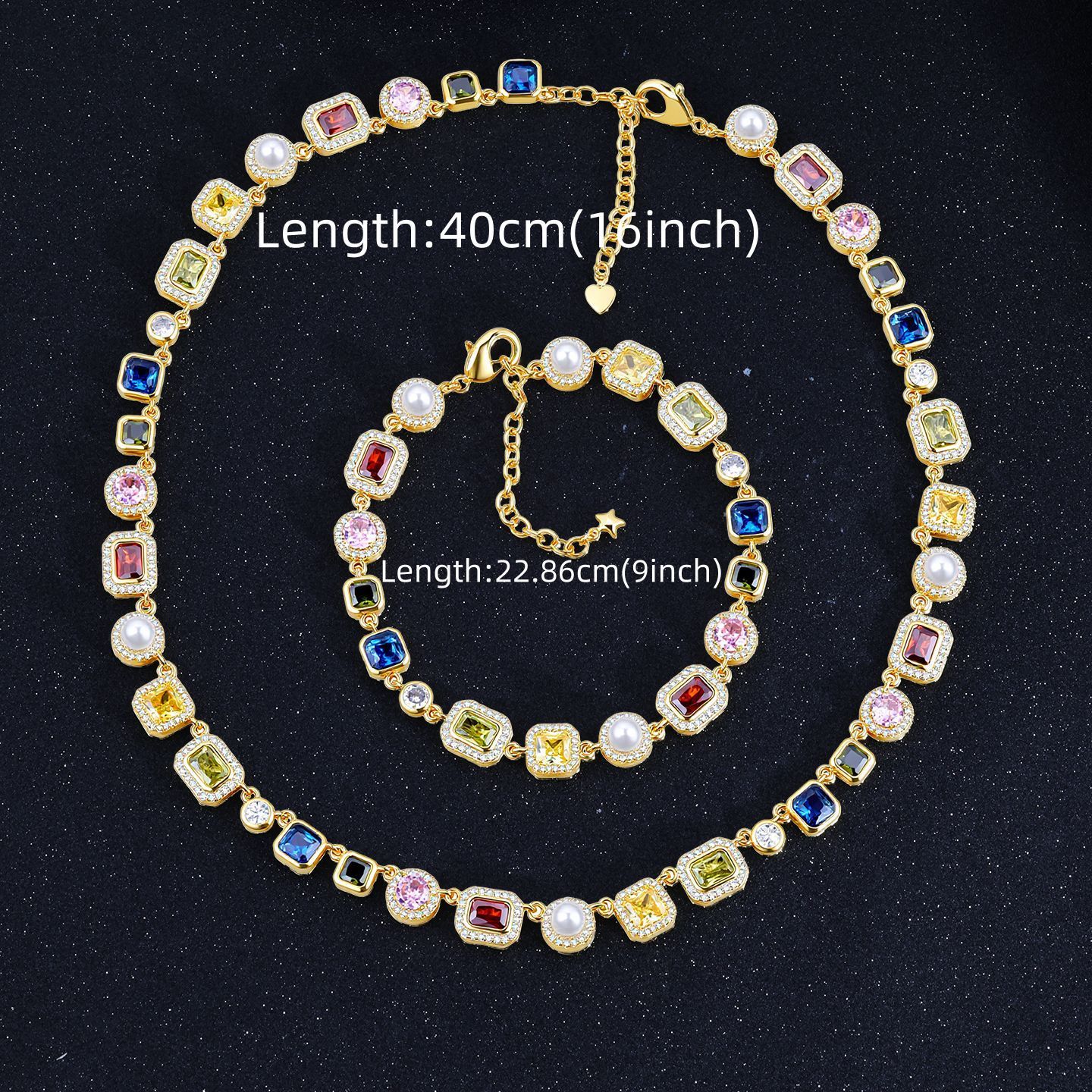 Fashion Chain Necklace Multi-Color Cubic Oxidized Zirconia Gemstone Enamel Pattern Mix Color Hip Hop Jewelry Accessory