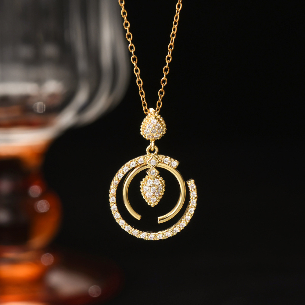 Elegant Circle Layered Necklace Earrings Ring Set Gold Fine Chain Zircon Design Fashion Jewelry Stainless Steel Accessories