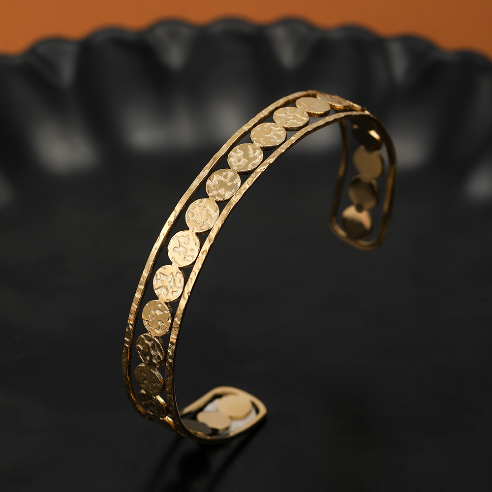 Vacuum Plating Real Gold Plated C Shape 304 Stainless Steel Fashion Waterproof Non Tarnish Bangle
