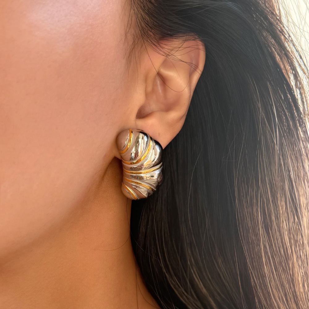 Fashionable Geometric Bohemian Earring Set Titanium Steel Gold Plated Silver Contrast Color Ladies Elegant Style Jewelry Accessories