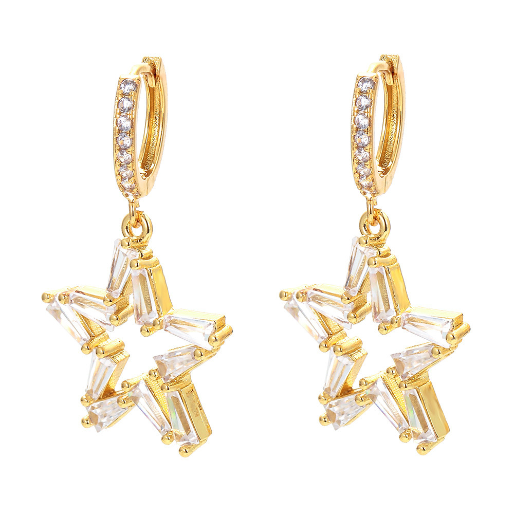 Fashion Pentagram Plating Copper Zircon Copper Earrings