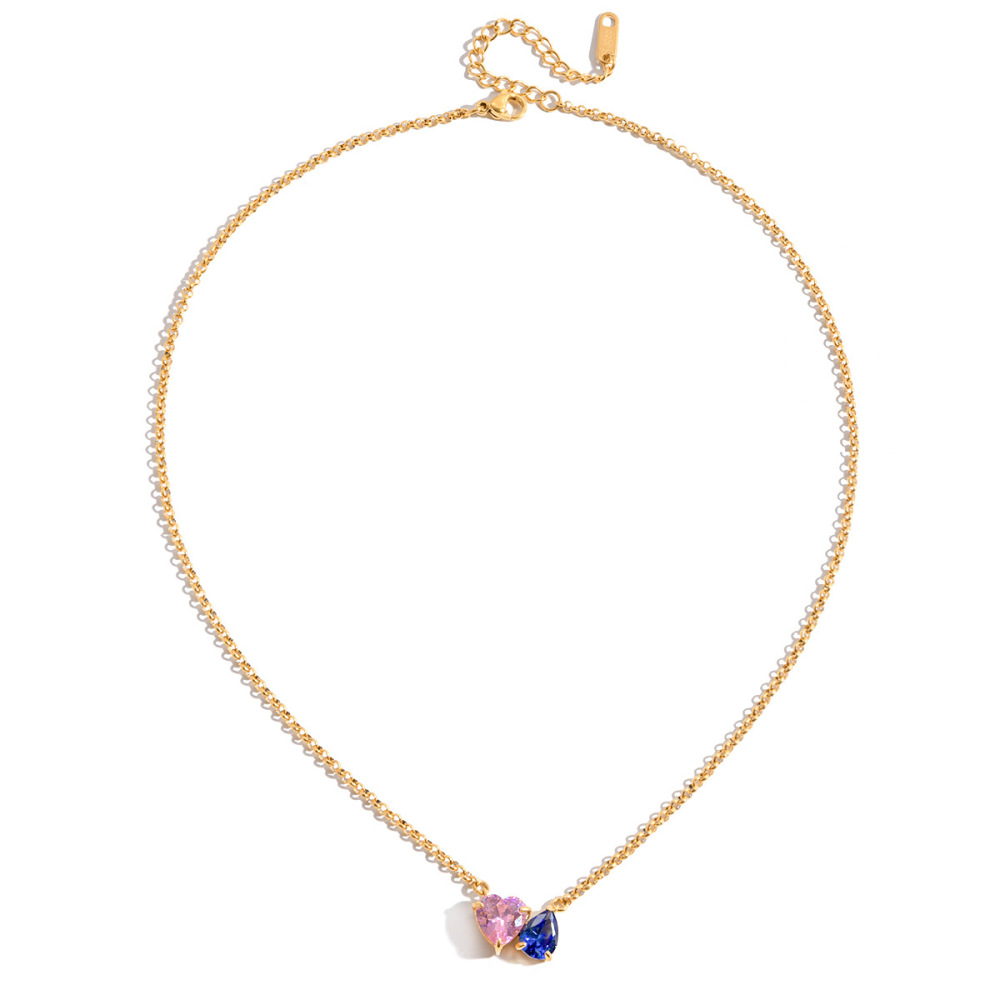 Classic Style 18K 304 Stainless Steel Zircon Vacuum Plating (Fired) Waterproof Non-Fading Elegant Fashion Heart Water Drop Pendant Necklace Accessories For Women  Jewelry Design