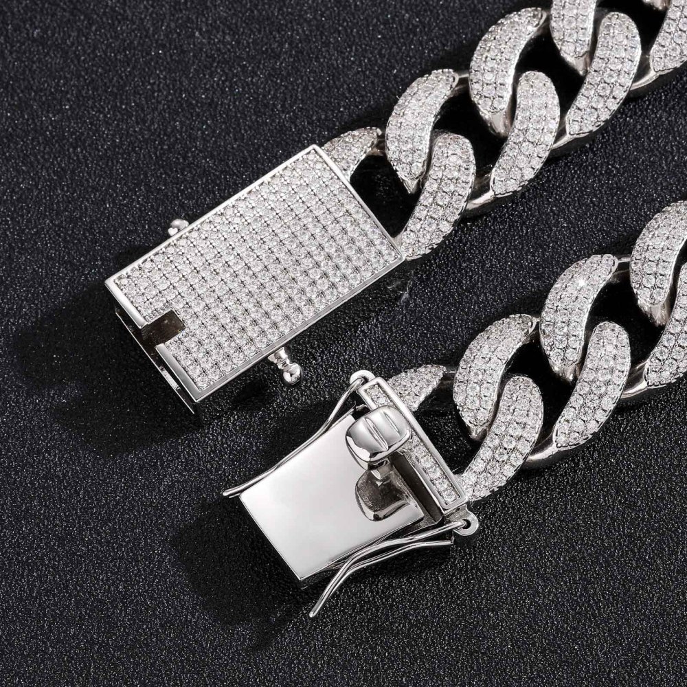 Qiji Men's Hip Hop Necklace 18mm Three Rows Cubic Zirconia Cuban Link Personalized Micro-Set Zirconia Men's Necklace