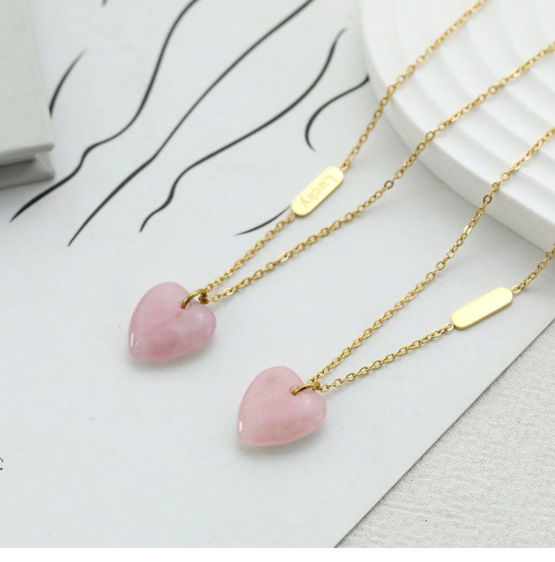 Wholesale Jewelry Fashion Heart Shape 304 Stainless Steel Natural Stone 18K Gold Plated Gold Plated Stainless Steel Necklaces