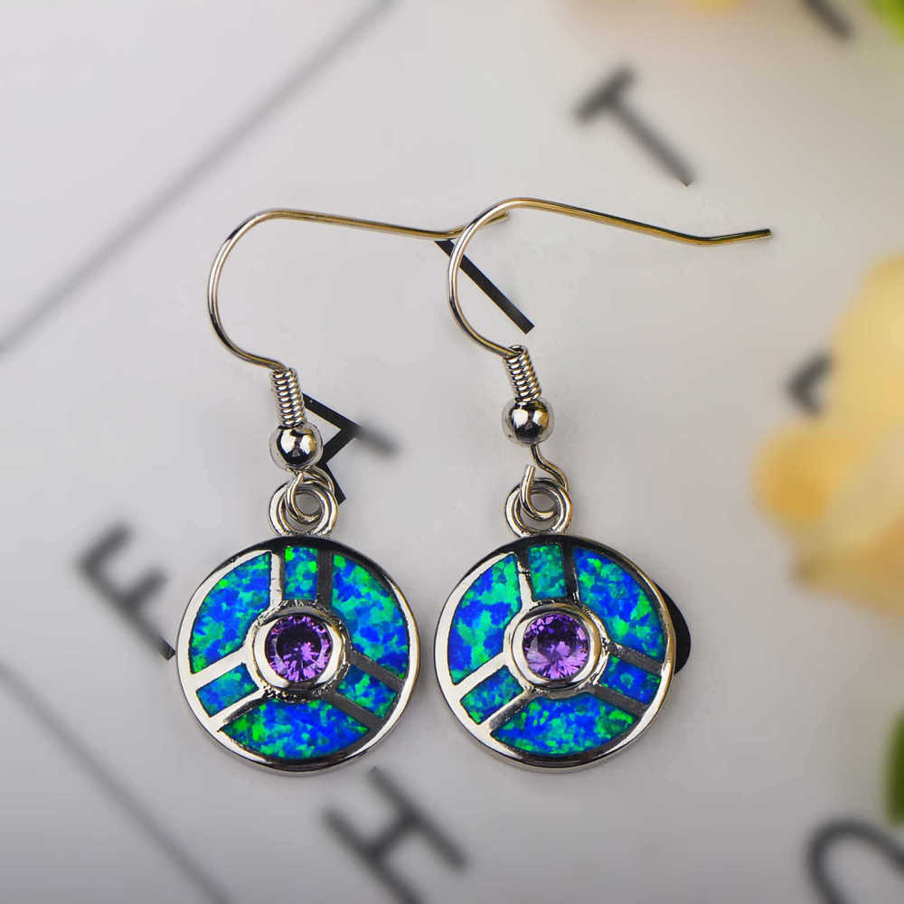 Ocean Wind Round Opal Earrings Beach Girl Coin Earrings Sweet Style Geometric Pattern Copper Jewelry Accessories For Women