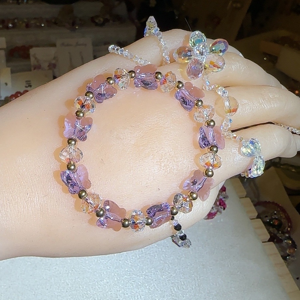 Austrian Crystal Butterfly Bracelet Seven Colors Optional Hand Chain Women's Fashion Jewelry Countryside Style Bead Bracelet