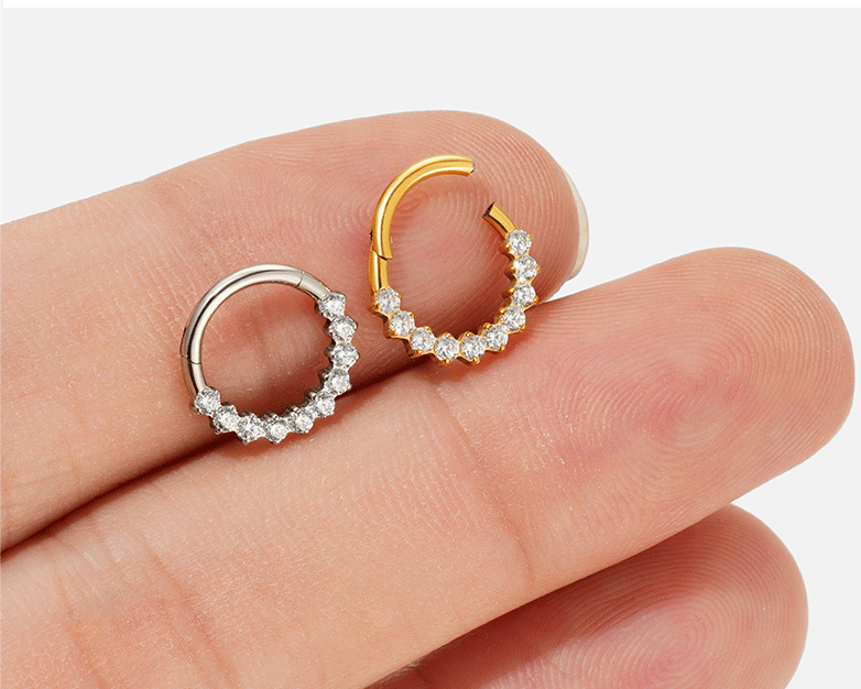 New G23 Titanium Alloy Women's Jewelry Claw Set Zircon Nose Ring Lip Ring Body Piercing Accessories Geometric Pattern Handmade