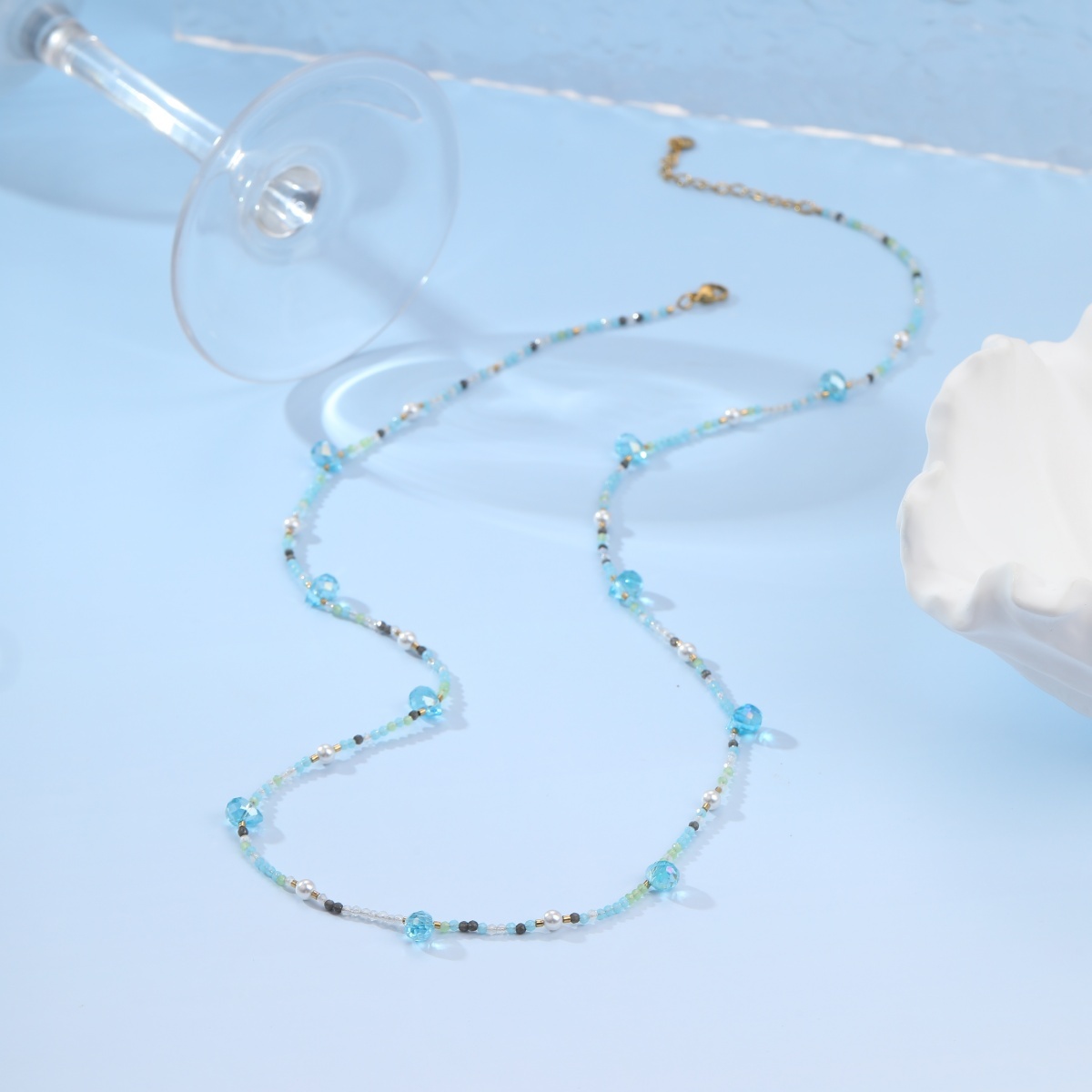 Vacation Style Fashion Crystal Beaded Necklace Bohemian Style Stainless Steel Necklace Niche Jewelry Wholesale