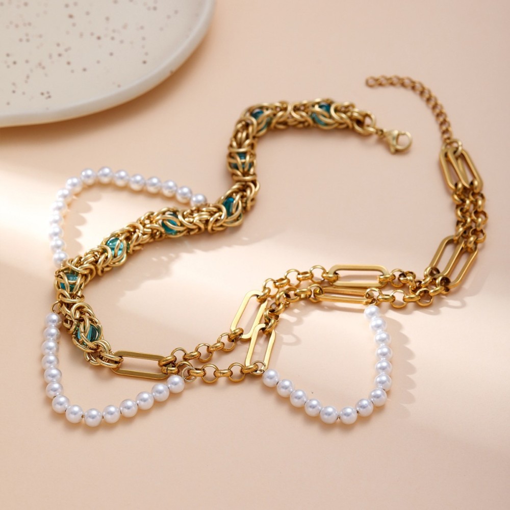 New Light Luxury Minority Retro Ins Style Simple Double-Layer Pearl Necklace Female Fashion Clavicle Chain Neck Strap Neck Accessories