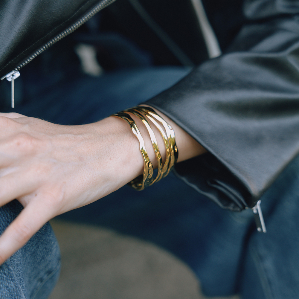 Women's Simple Style 18K Gold 304 Stainless Steel Four-Layer Hollow Open Bracelet Fashion Elegant Jewelry Accessories Vacuum Electroplating (In Furnace) Plated With 18K Real Gold