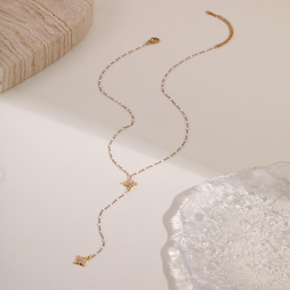 Trendy 304 Stainless Steel Jewelry Tassel Cross Star Heart Necklace Accessories Long High-end Y-shaped Vacuum Electroplated 18K Real Gold Necklace