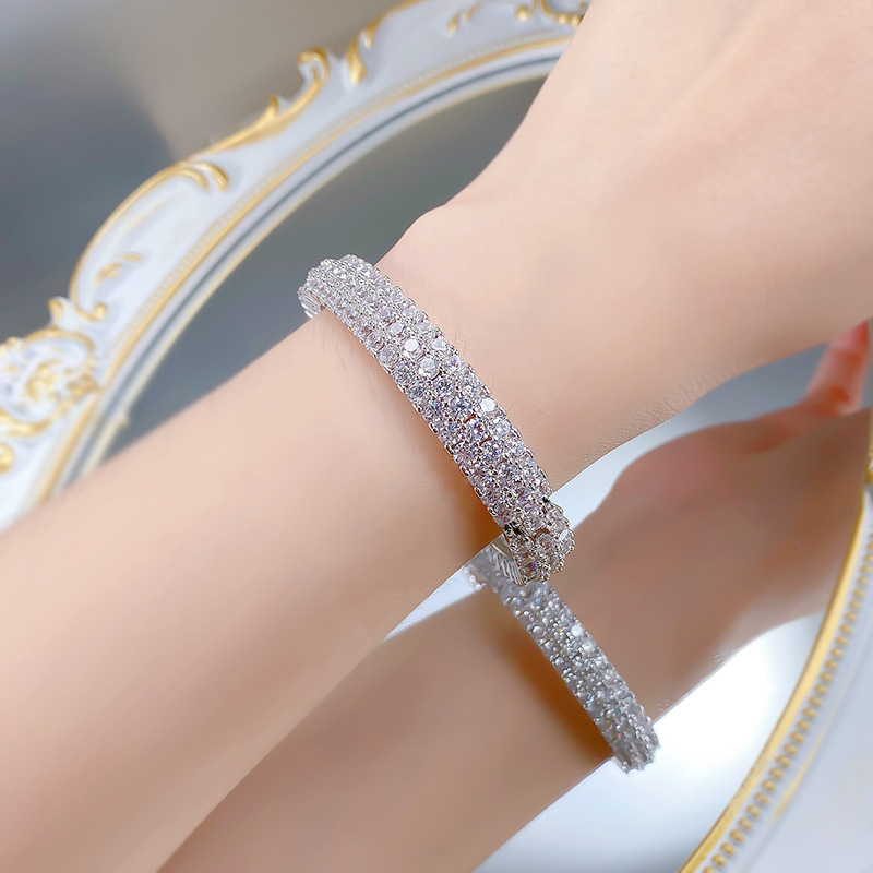 Fashionable Full Diamond Copper Bracelet Unisex Geometric Patterned Jewelry Wish Bestseller Style For Men And Women