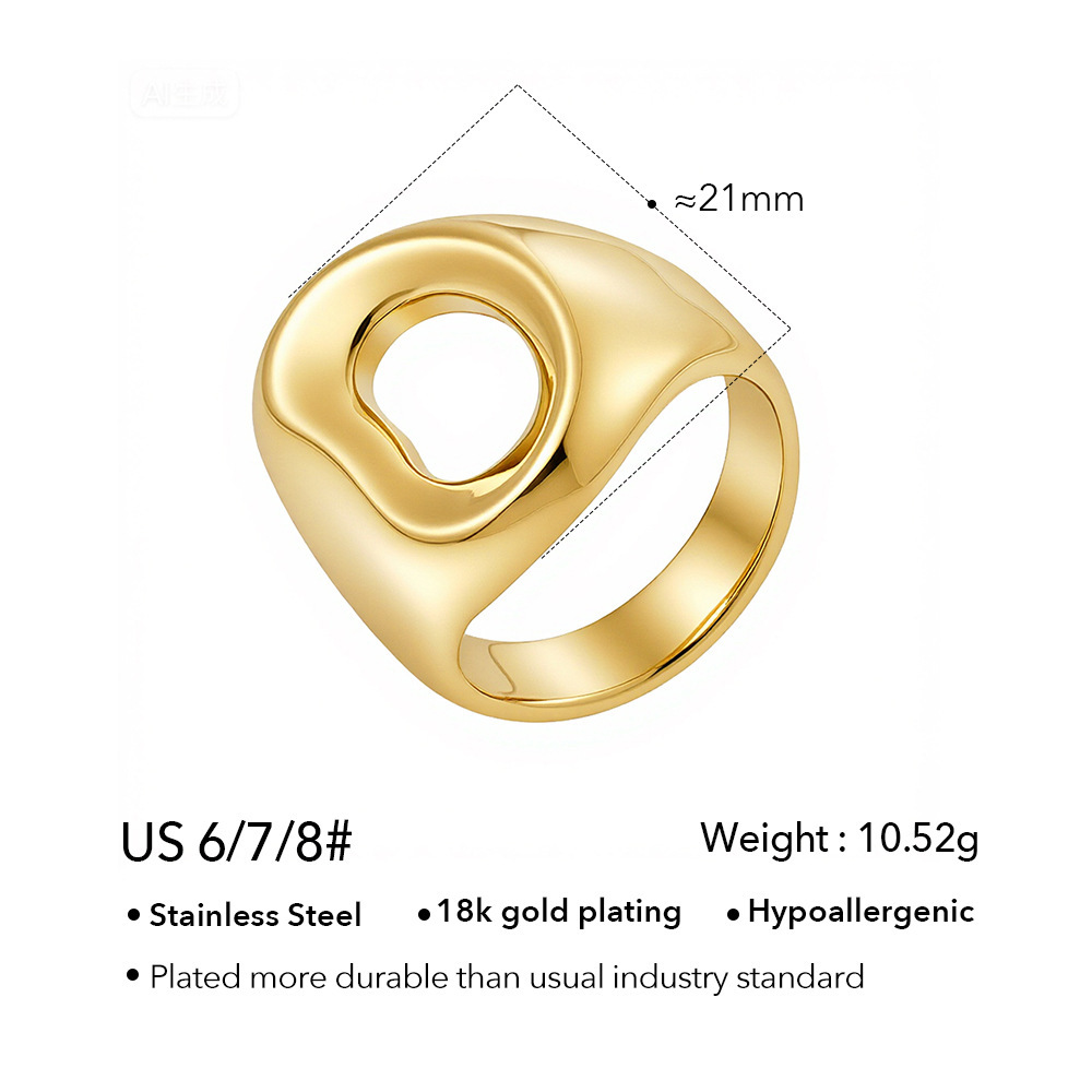 18K Gold Plated Titanium Steel Geometric Hollow Out Fashion Rings Smooth Surface Elegant Women's Jewelry Accessories