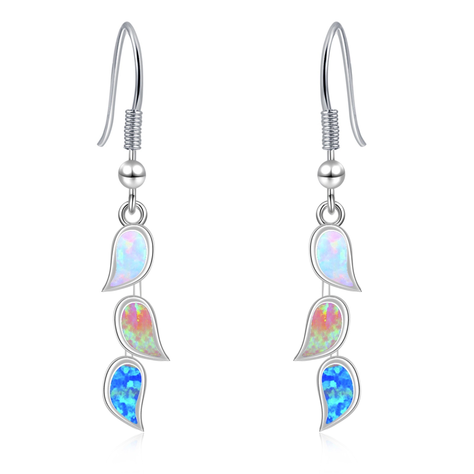 Colorful Women's Opal Leaf Earrings Simple European Style Jewelry Accessories Copper Material 3283093 Pattern
