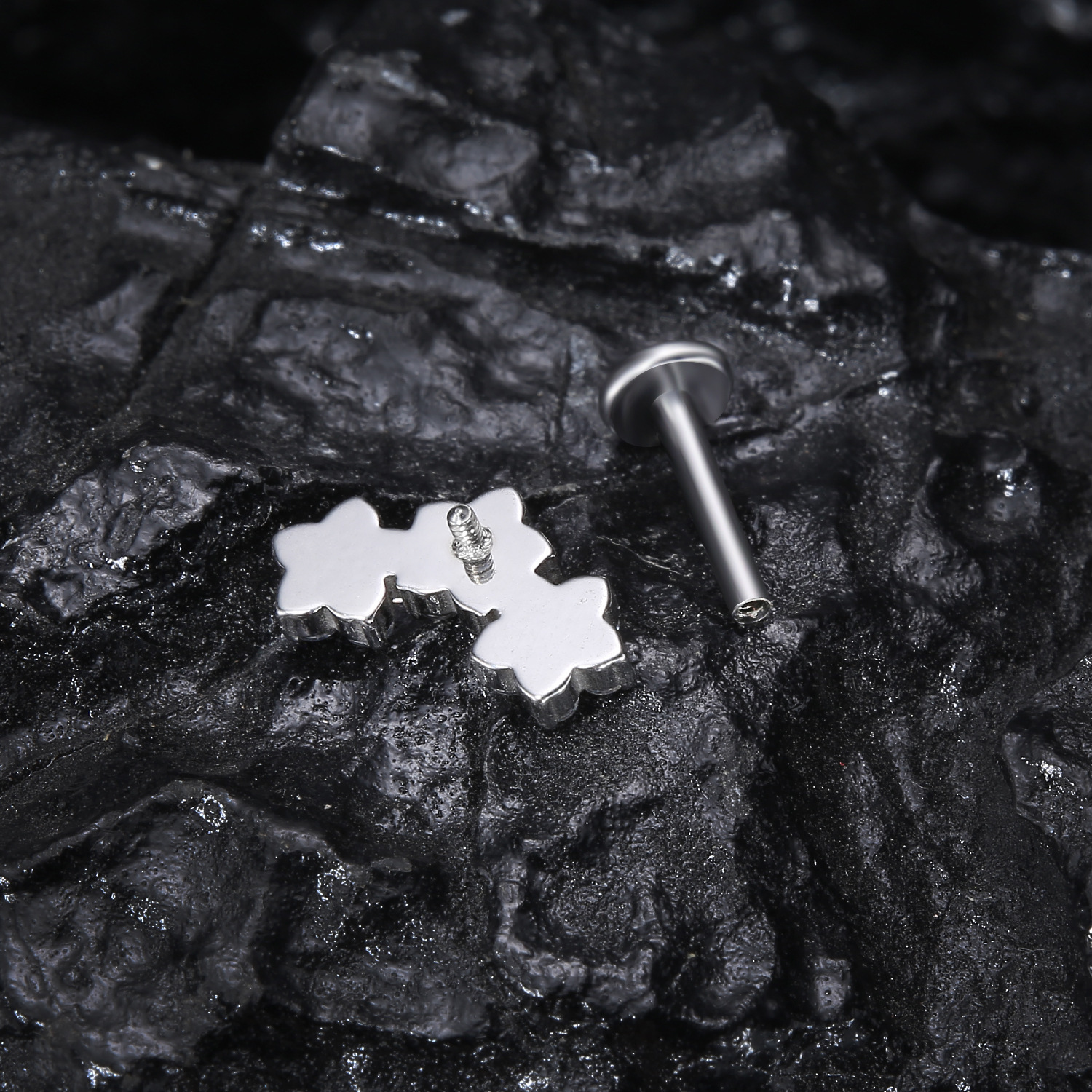 G23 Titanium Material Zircon Threaded Flat Back Earrings Ear Bone Stud Nose Stud Polished Piercing Jewelry Ear Accessories