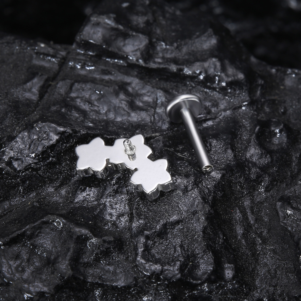 G23 Titanium Material Zircon Threaded Flat Back Earrings Ear Bone Stud Nose Stud Polished Piercing Jewelry Ear Accessories