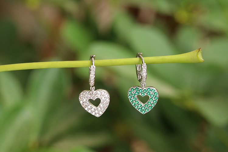 Fashion Hollow Heart Copper Inlaid Colorful Zircon Earrings
