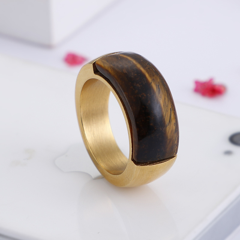 Fashion Geometric Titanium Steel Inlay Turquoise Rings