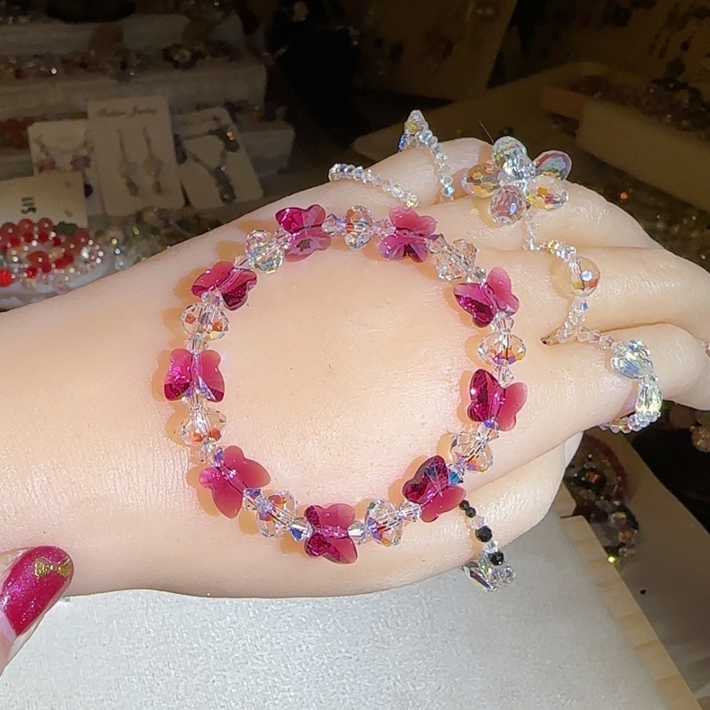 Austrian Crystal Butterfly Bracelet Seven Colors Optional Hand Chain Women's Fashion Jewelry Countryside Style Bead Bracelet