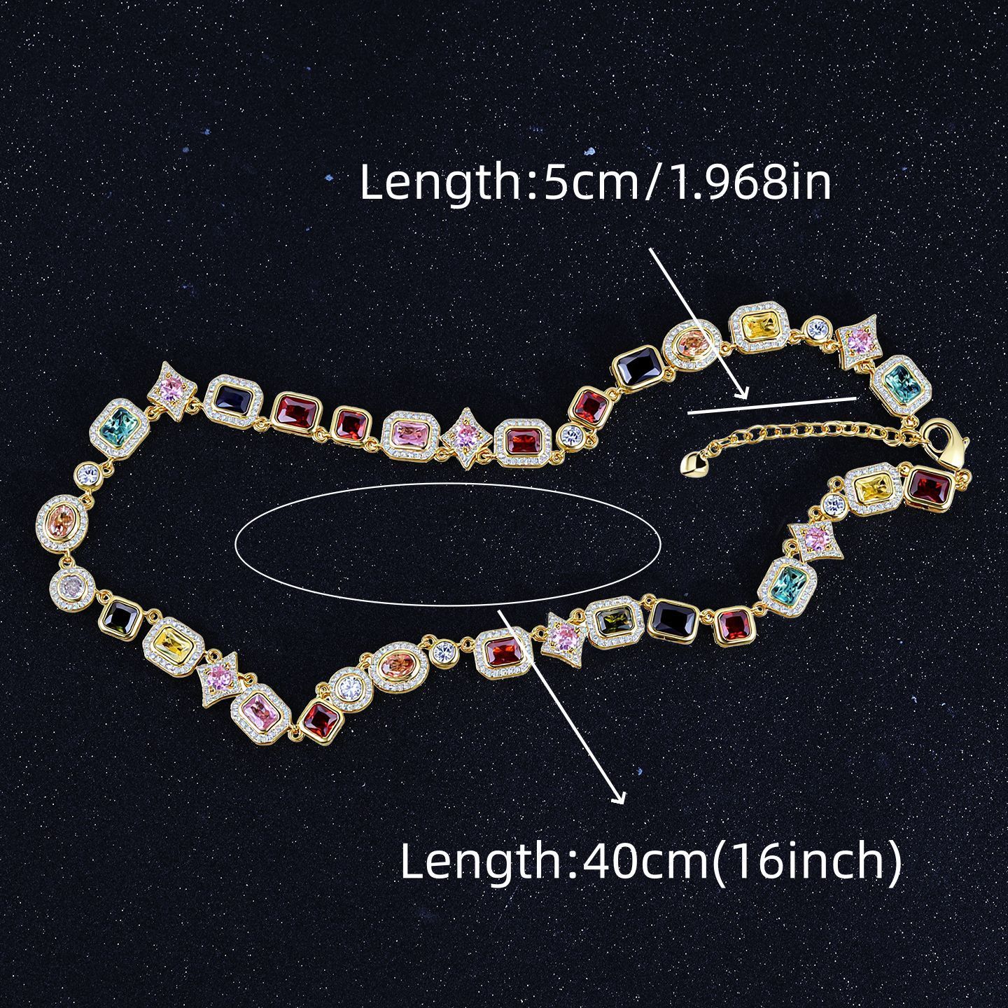 Colorful Gemstone Geometric Adjustable Women's Luxury Necklace Jewelry Hip Hop Dopamine Fashion Ins Diamond Embedded Light
