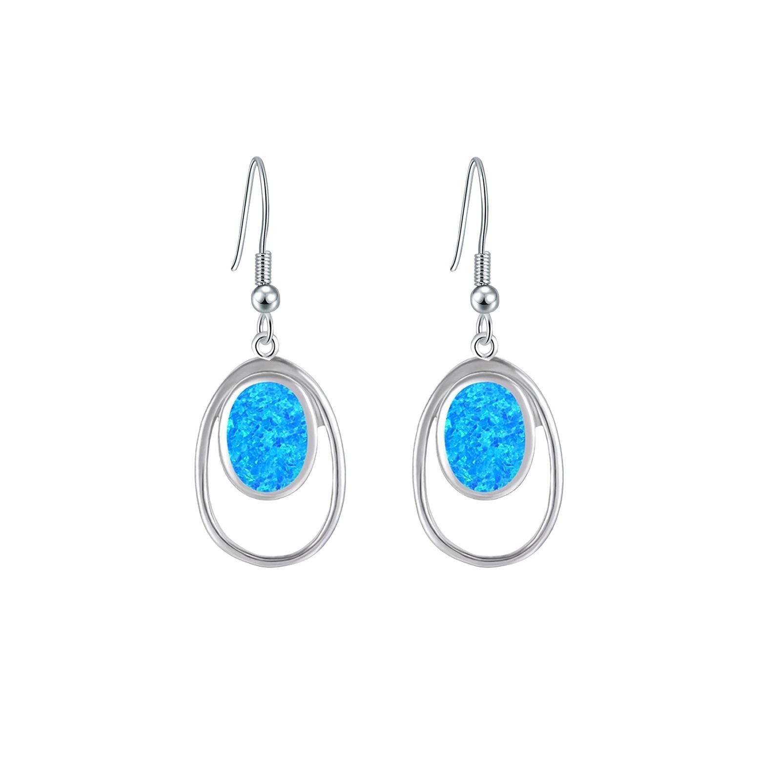 Oceanic Style Oval Opal Earrings For Girls Sweet Geometric Pattern Copper Jewelry Accessories TikTok Top Selling Ear Jewelry