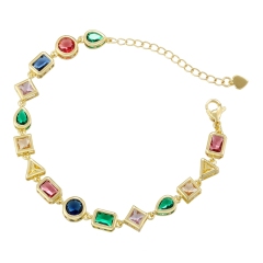 Gold Color Diamond Geometric Patchwork Bracelet