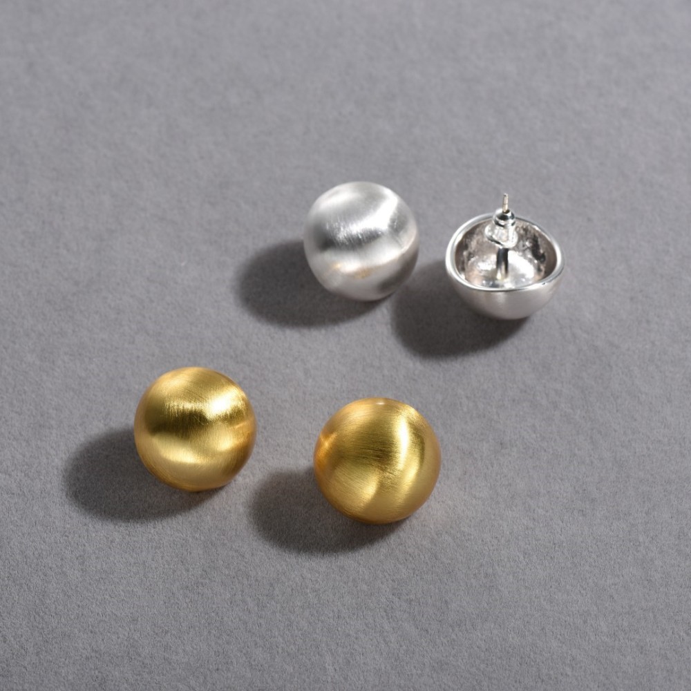 925 Silver Needle Earrings Copper Plated Matte Brass Round Ball Elegant Simple Versatile Geometric Pattern Women's Jewelry Accessories