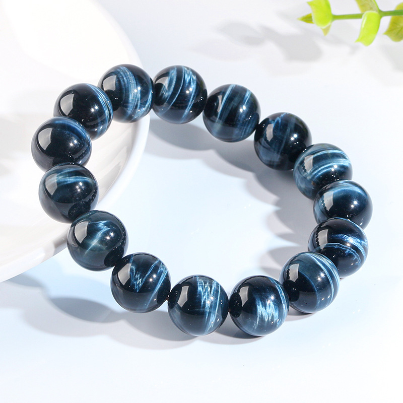 Natural Blue Tiger Eye Stone Bracelet High Quality Wood Chalcedony Lightning Pattern Simple Versatile Bracelet Donghai Gemstone