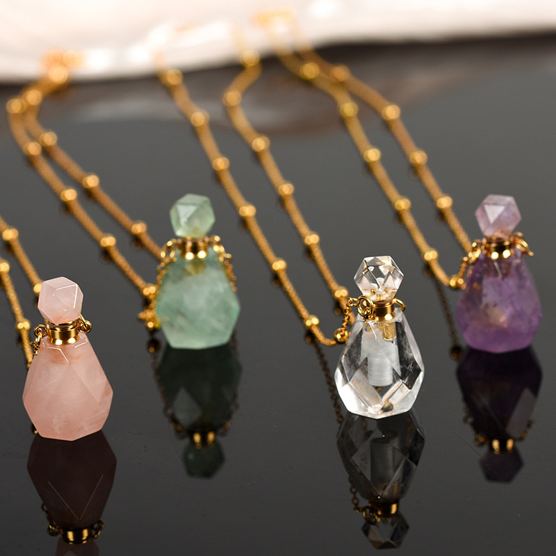 Multicolor Crystal Perfume Bottle Necklace Pendant Simple Personality Amethyst Geometric Pattern Rhodium Plated (Silver) Optional Styles Fashion Jewelry Accessories