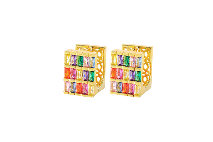 Elegant Geometric Pattern Zircon Earrings Colorful Square Heavy Work Gold Plated Luxury Women's Fashion Jewelry Accessories