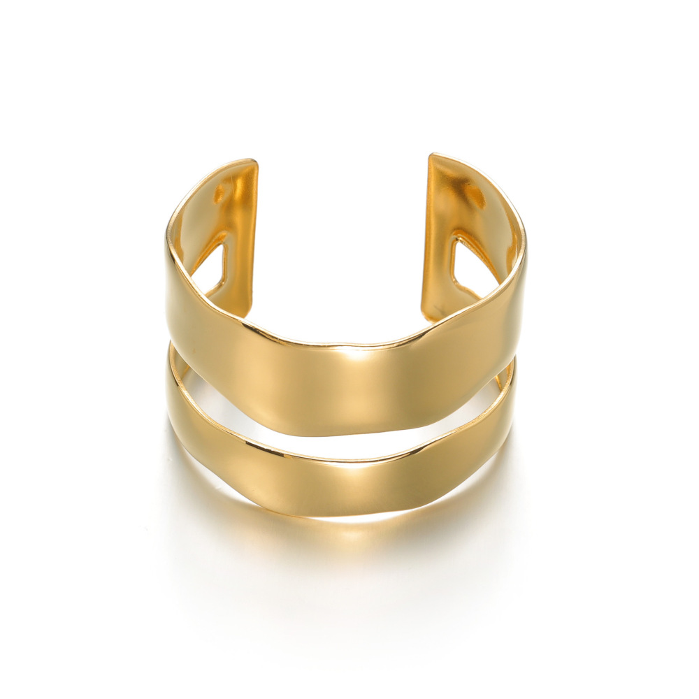 Double Layer Wide Opening Bangle Design Stainless Steel Plated 18K Gold Chemical Jewelry Accessories