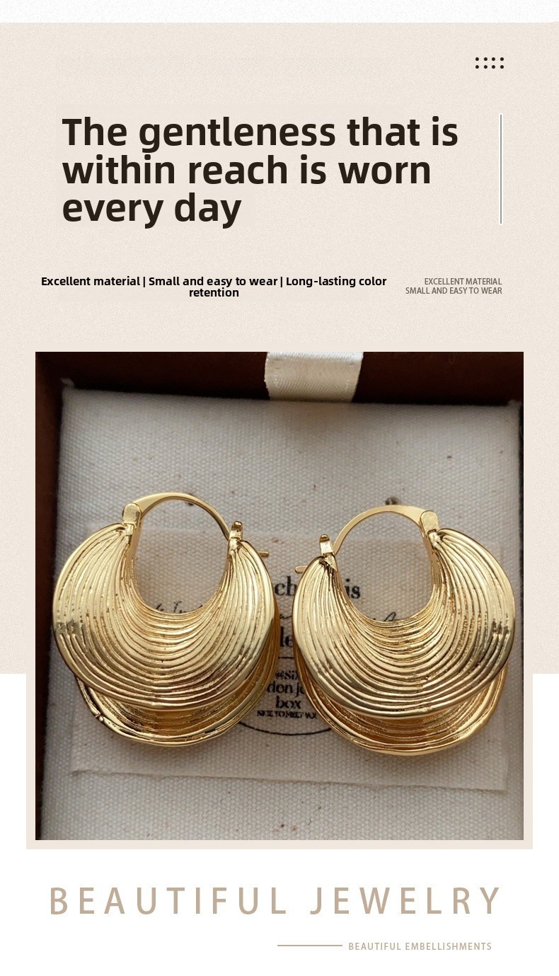 Sexy Large Earrings Trendy Street Style Retro Exaggerated Brass Plated Gold Geometric Pattern Women's Jewelry Fashion Accessories