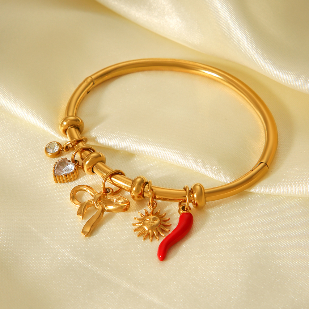 Stainless Steel Titanium Steel Butterfly Knot Oil Drop Pepper Zirconia Bracelet DIY Jewelry Accessories Everyday Wear For Women