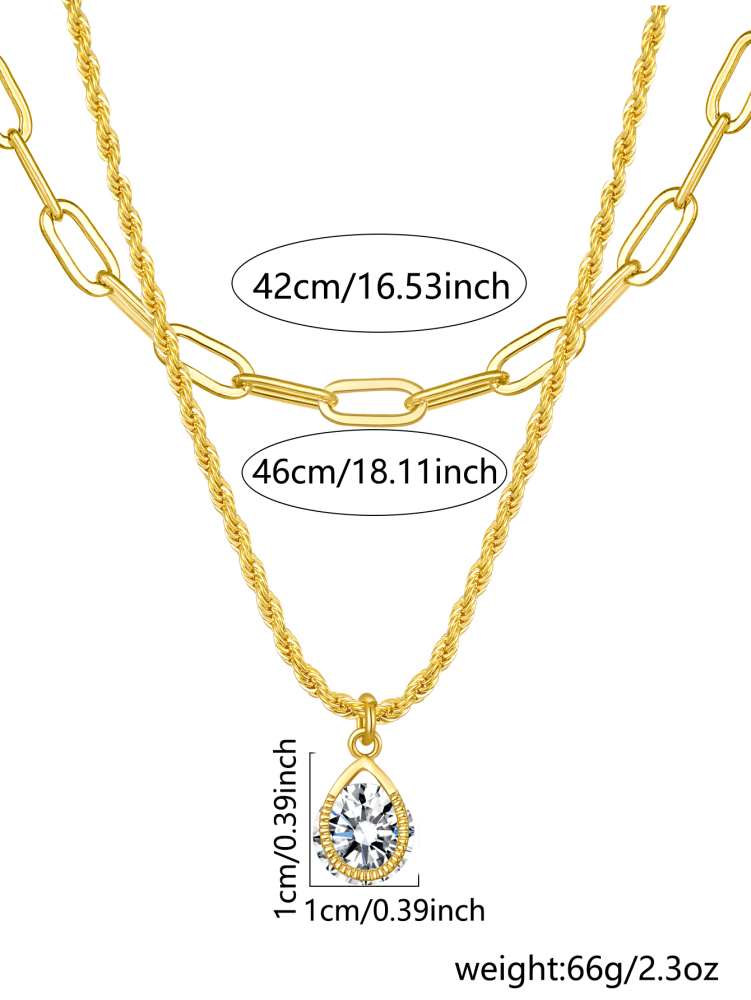 18K Gold Plated Personalized Grid Paperclip Box Multi-layer Necklace With Copper Inlaid Shiny Cubic Zirconia Pendant Set Necklace/Fashion Jewelry Gift Box Accessories/Suitable For Girlfriend Gifts And Daily Wear