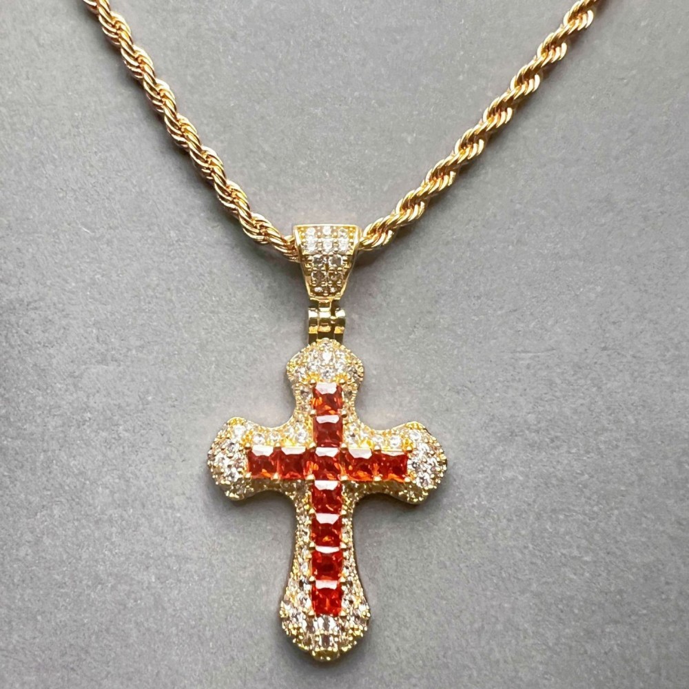 Inlaid Zircon Cross Necklace For Men And Women Trendy Wild Cuban Link Chain Accessories Couple's Pendant Wholesale