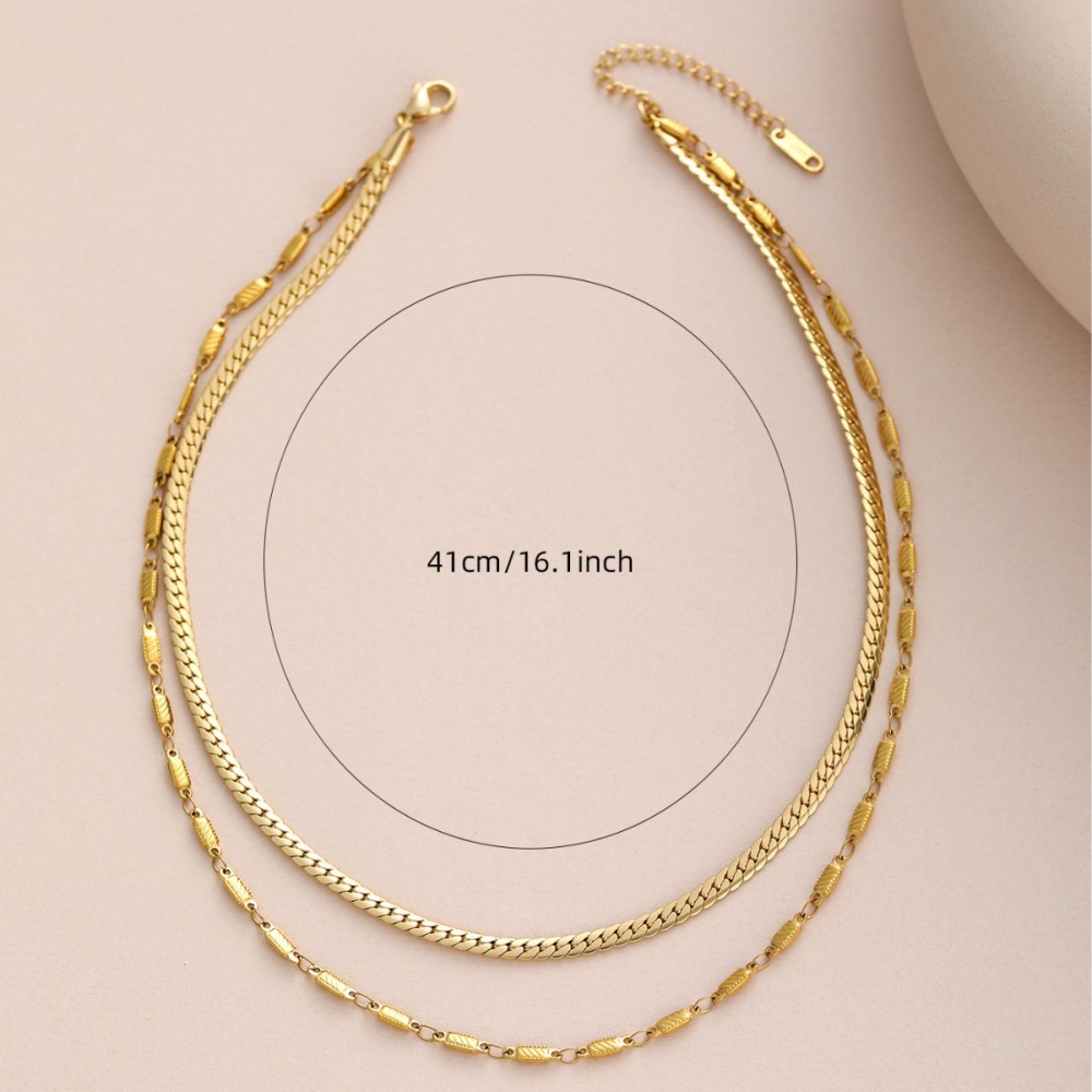 18K Gold Plated Non-Fading Double Layer Oval Splicing Necklace For Women Geometric Stainless Steel Jewelry Accessories