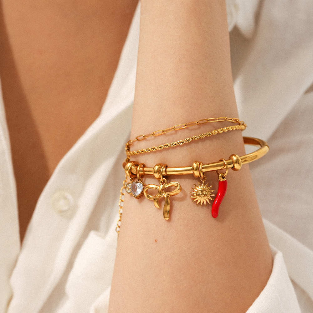 Stainless Steel Titanium Steel Butterfly Knot Oil Drop Pepper Zirconia Bracelet DIY Jewelry Accessories Everyday Wear For Women