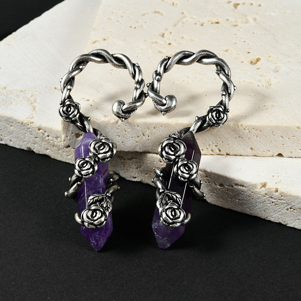 Antique Silver Rose Flower Ear Cuff Winged Dragon Blue Turquoise Dangling Earrings Pierced Copper Ear Jewelry Accessories