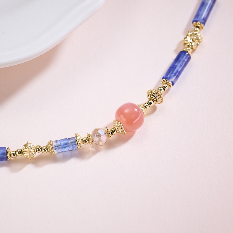 Natural Multi-Gemstone Necklace Bracelet Set Agate Quartz Geometric Pattern Minimalist Style Women's Jewelry Accessories