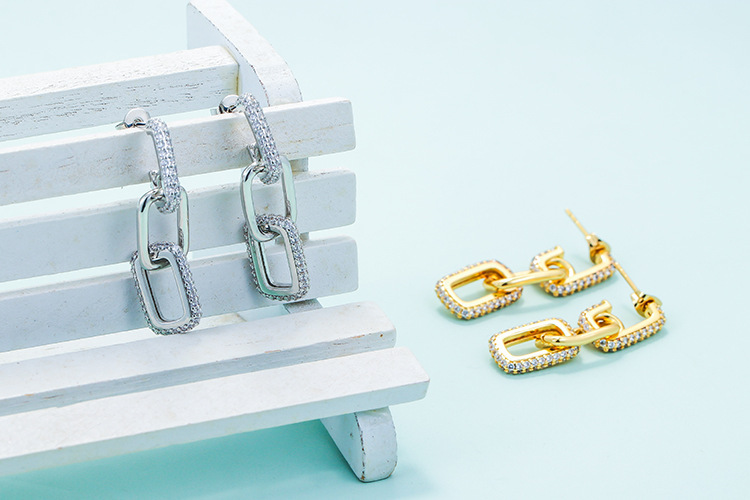 Cross-border New Arrival Personality Double Ring Buckle Earrings Gold-plated Long Earrings For Women Micro Inlaid Zircon Fashion Hip Hop Earrings For Women