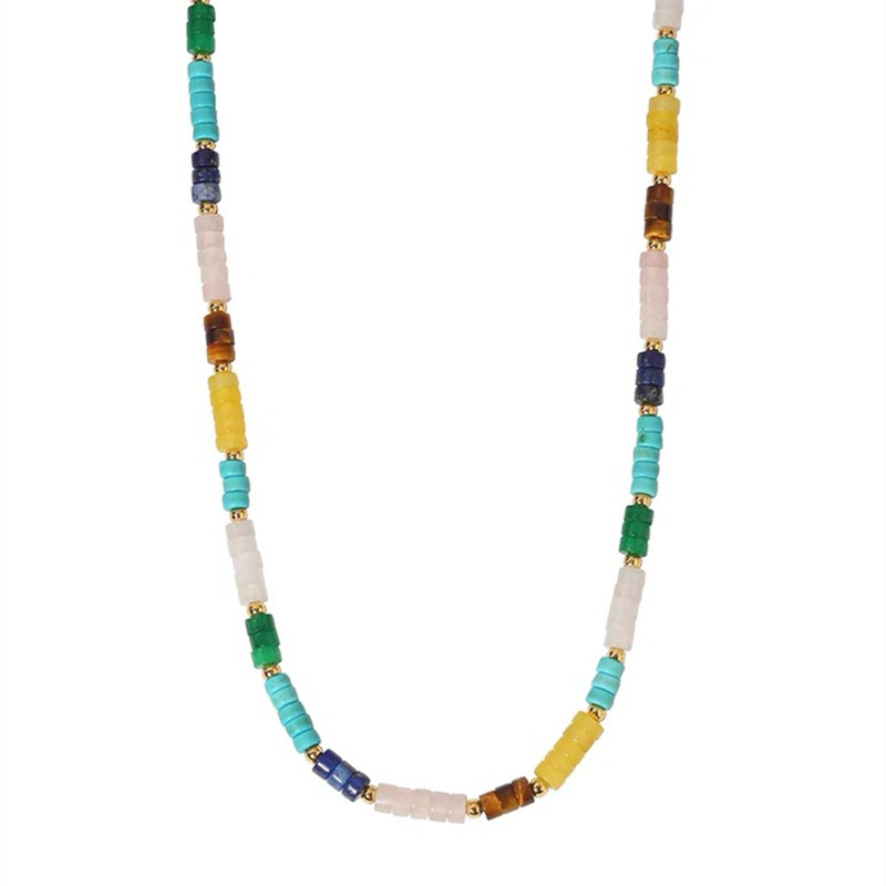 Colorful Candy Beads Necklace New Summer Fashion Natural Stone Lockbone Chain Geometric Pattern Jewelry Accessories For Women