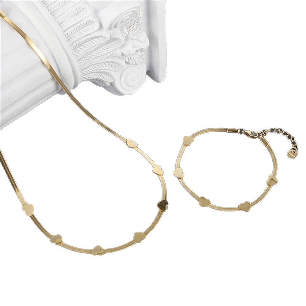 Fashionable Stainless Steel Gold Plated 18K Women's Necklace Bracelet Earring Set Three-Piece Jewelry Accessories Geometric Pattern