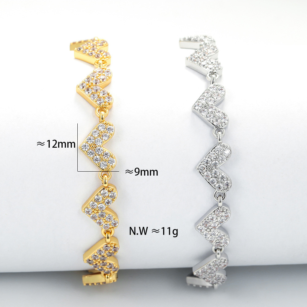 Simple Heart Micro-set Heart-shaped Zircon Copper Bracelet Valentine's Day Gift