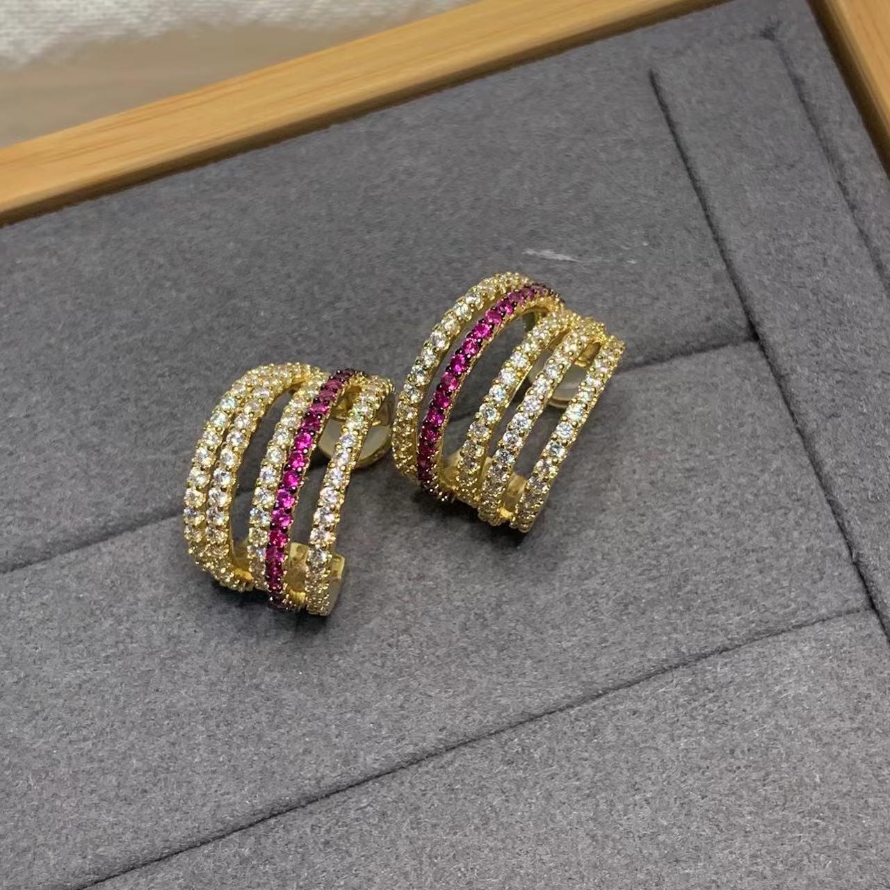 Elegant French Pearl Stud Earrings Women's Diamond Embedded Line Multi-circle Pearl Hoops Stylish Fashion Jewelry Accessories