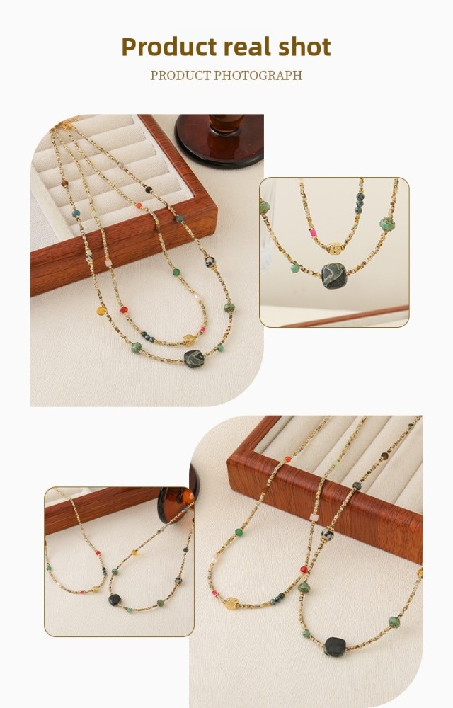 Ins Style Natural Stone Beaded Necklace Non-fading Sweater Chain Women's Vintage Accessories Autumn Winter Tiger Eye Stone Jewelry