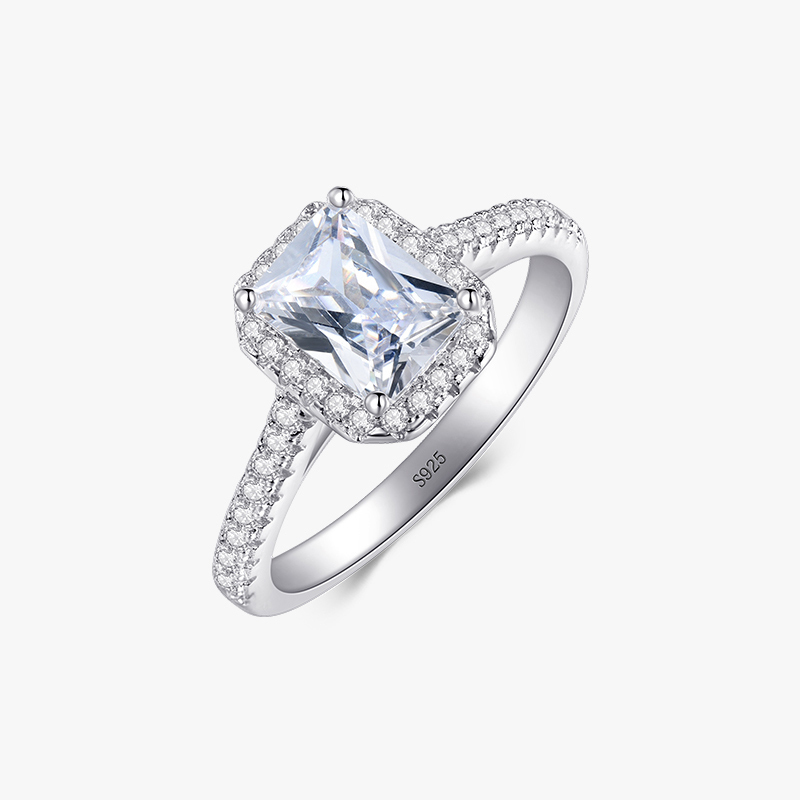 Wedding Engagement 925 Sterling Silver Women'S Zircon Silver Rhodium Plated Rectangle Rings