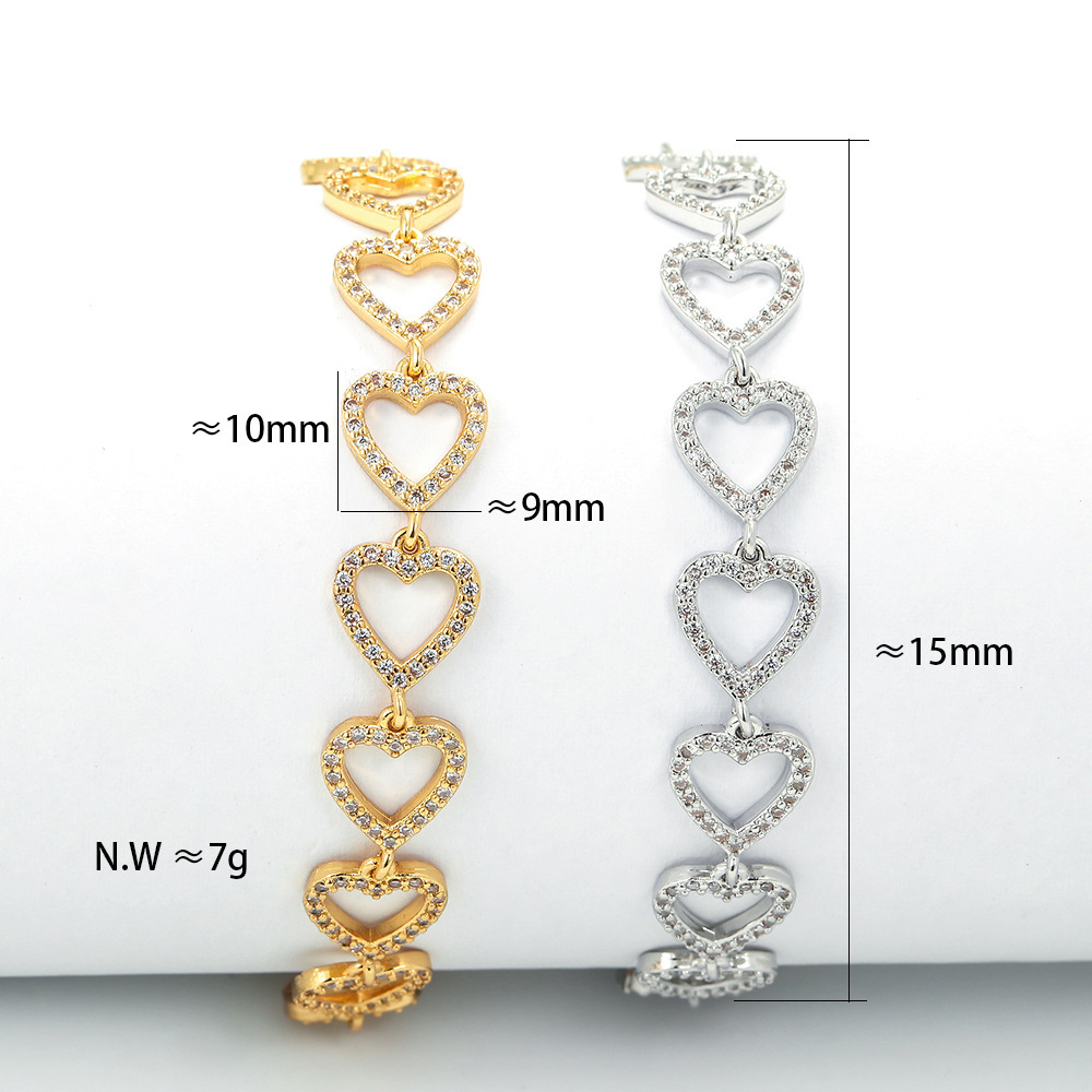 Fashion Geometric Heart Hollow Copper Zircon Lobster Buckle Bracelet