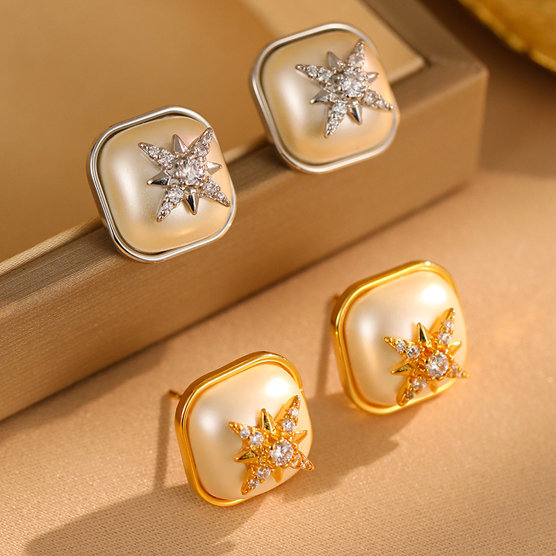 Natural Abalone Octagonal Star-Shaped Women's Earrings Trendy Pendant Stud Earrings Jewelry Accessories