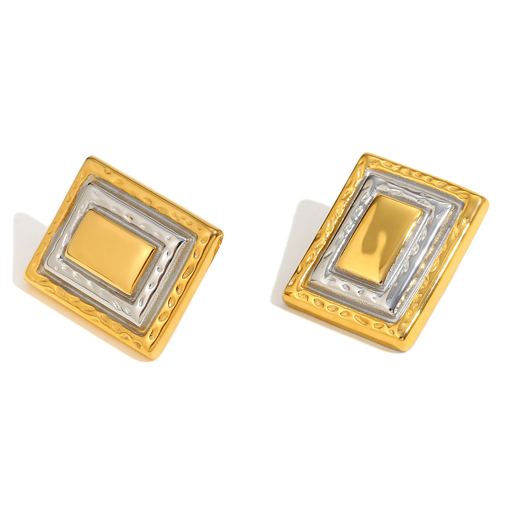 PVD Coated Real Gold Plated Rectangle 304 Stainless Steel Vintage Style Waterproof Non Tarnish Ear Studs
