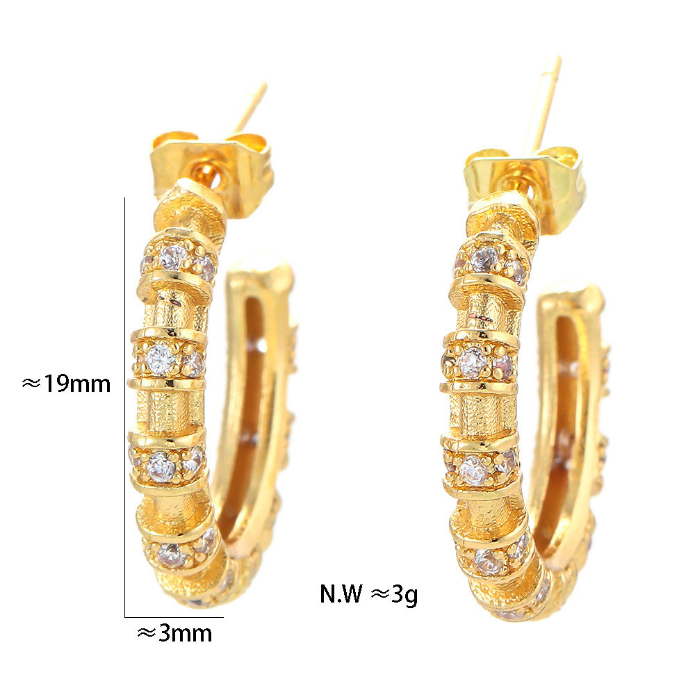 Korean Color Zircon Earrings Copper-plated  C-shaped Earrings